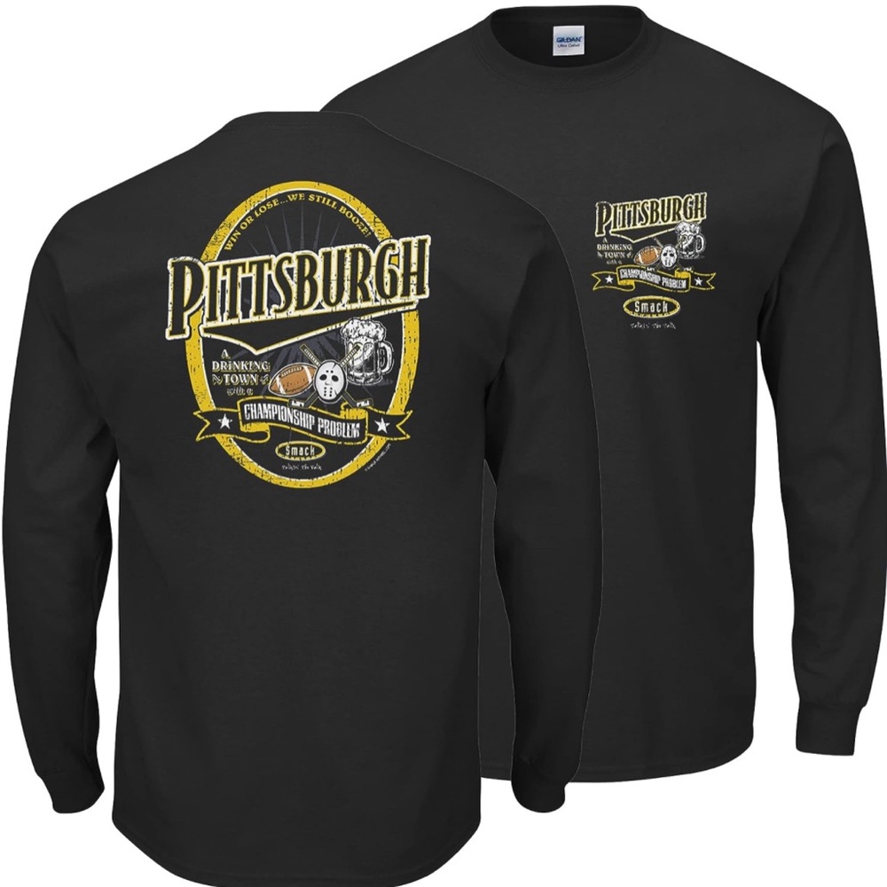 NWOT Pittsburgh A Drinking Town With a Championship Problem black t-shirt, Med